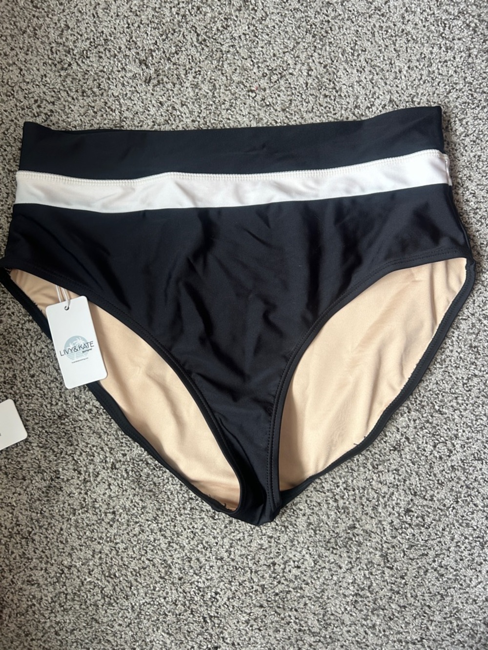 LIVY & KATE Black High-Waist Bikini Bottom with White Accent